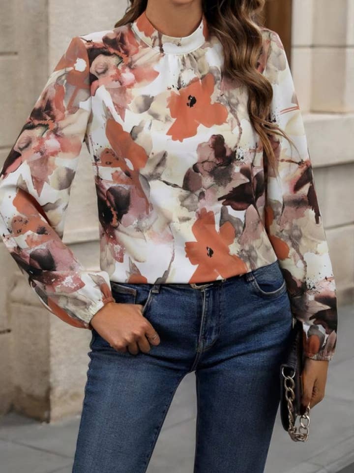 NINEXIS - Wholesale Blouse - Women's - CWTBLL1068_AUTUMN LONG SLEEVE PRINTED CREW NECK TOP