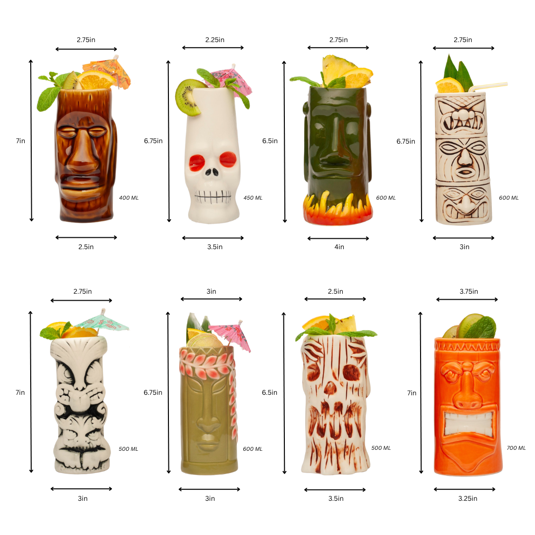Lemonsoda - Wholesale Cocktail/Liquor Glass - Hard-Carved and Hand-Painted Tiki Mugs - Assorted Set (1pc)3