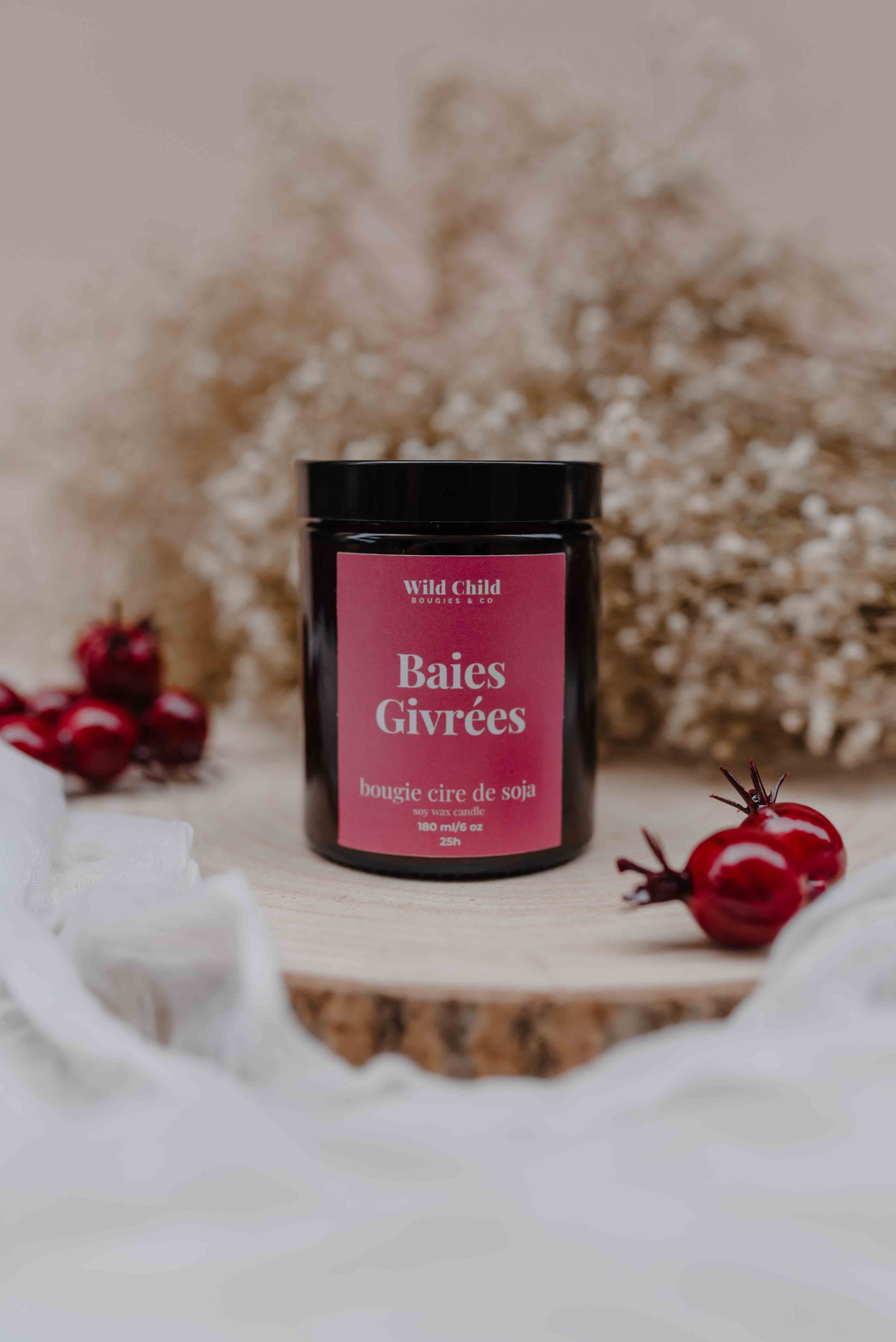 WILD CHILD Bougies & Co - Wholesale Jar/Filled Candle - “Frosted berries” Christmas candle - Vegetable wax - 25h3