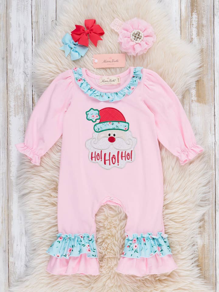 Festive Floral Santa Ruffle Romper and other Purchase Wholesale romper. Free Returns & Net 60 Terms on Faire trending on Faire.