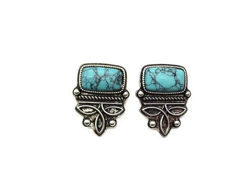 Snowing West - Wholesale Dangle Earrings - Western Turquoise Boot Stitch Post Earring0