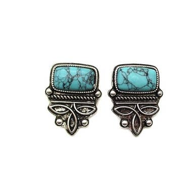 Snowing West - Wholesale Dangle Earrings - Western Turquoise Boot Stitch Post Earring