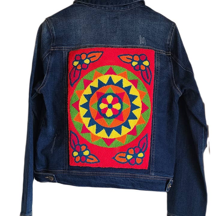 Melina Denim Jacket with Handmade Mandala (M) for wholesale by Wuitusu