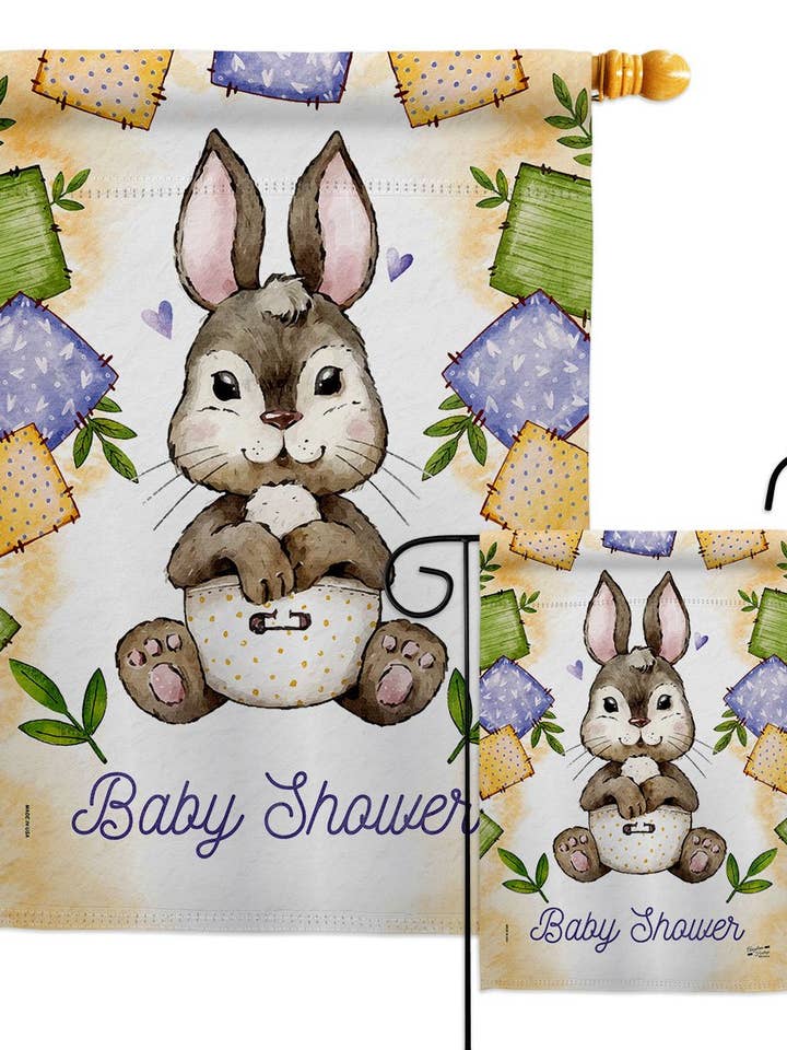 Bunny Baby Shower Celebration Drapeau décoratif pour nouveau-né pour la vente par Two Group Flag Co
