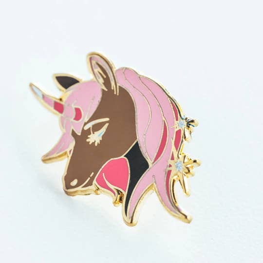 Pink and Brown Unicorn Enamel Pin for wholesale by Dream Maker Pins