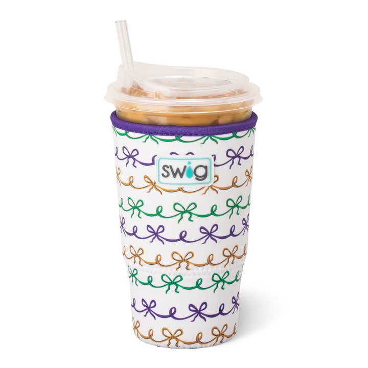 Mardi Gras Bows Iced Cup Coolie (Large) for wholesale by Swig Life