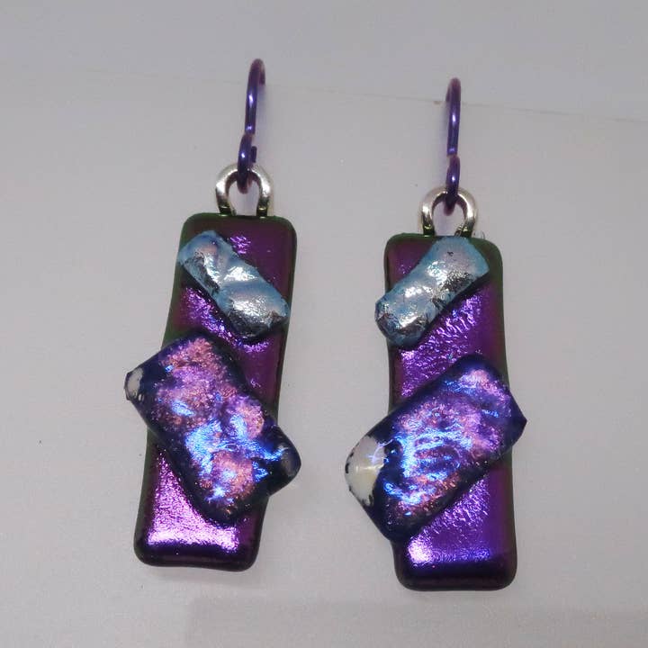 Purple Crossover Dichroic Glass Niobium earrings #406 for wholesale by McCray Studios