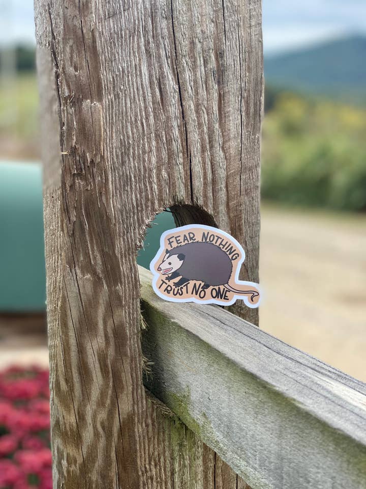 Possum Sticker: Fear Nothing Trust No One, Appalachia, Appal for wholesale by Carolina Pine Prints