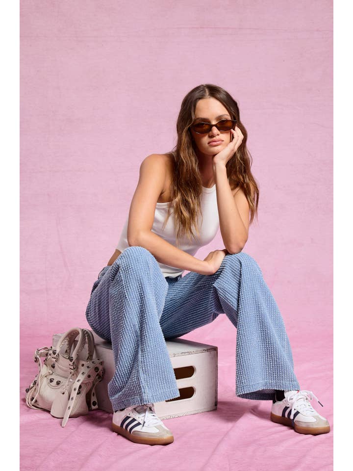 MAYA Distress Stripe Detail Wide-Leg Denim Jeans for wholesale on Faire2