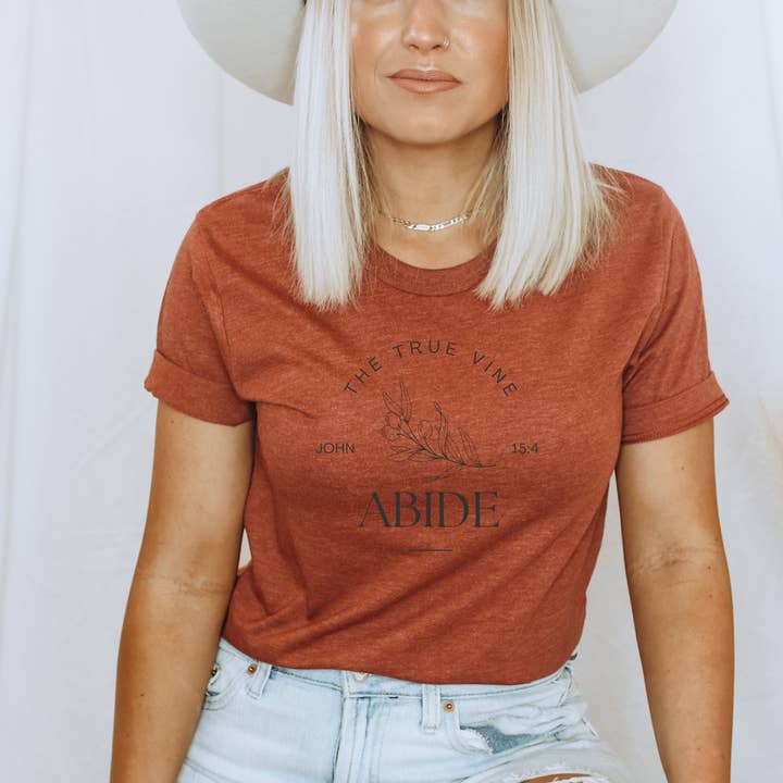 Faith & Life Christian Brands - Wholesale Screen Printed T-Shirt - Women's - Abide Olive Branch Vine Women's Christian Graphic T-Shirt7