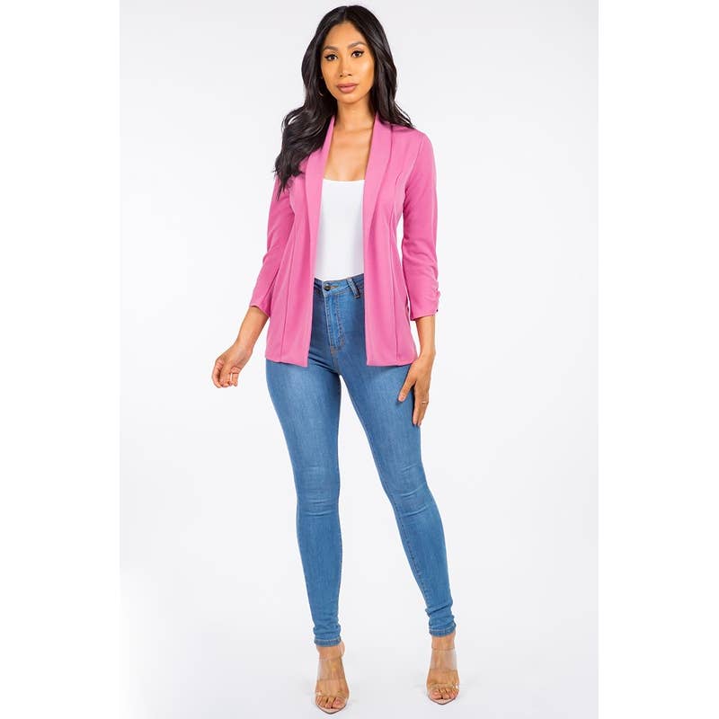 Uptown Apparel – wholesale Blazer – Women's – JK6880 Shirred 3/4 Sleeve Elegant Blazer9