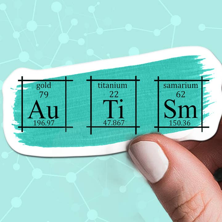 Autisme Chemie Sticker, Teal Periodiek Systeem Sticker voor wholesale door Katekreates