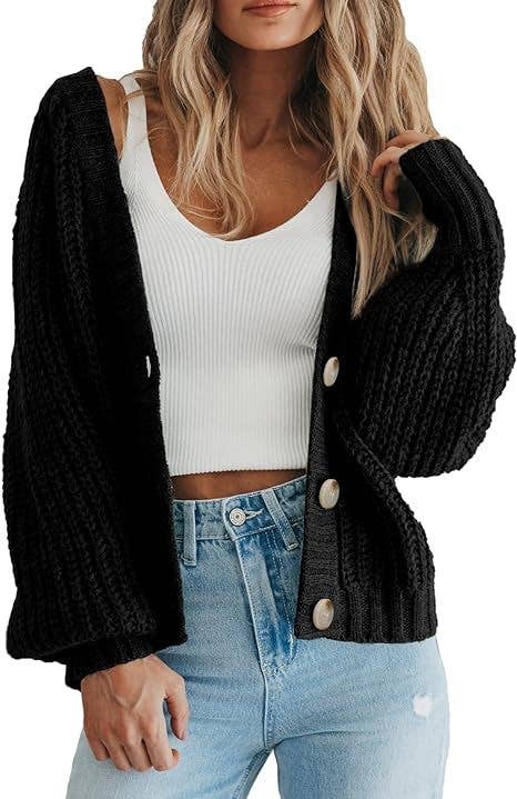 Rosa Clothing - Wholesale Cardigan - Women's - Women Knit Cardigan Loose Fit Button Down Fall Sweater0