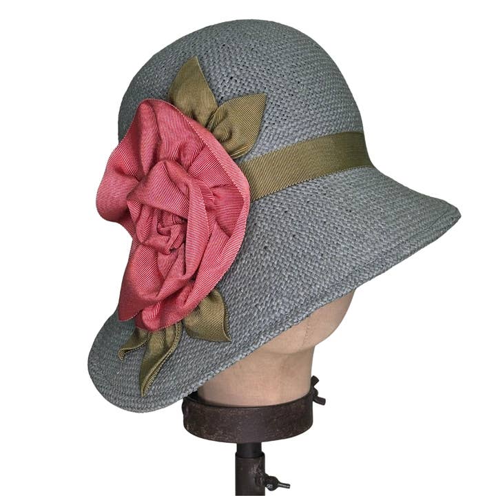 Kathy Jeanne Millinery - Wholesale Cloche Hat - Women's - Asymmetrical Grosgrain Rose 1920s Cloche Hat