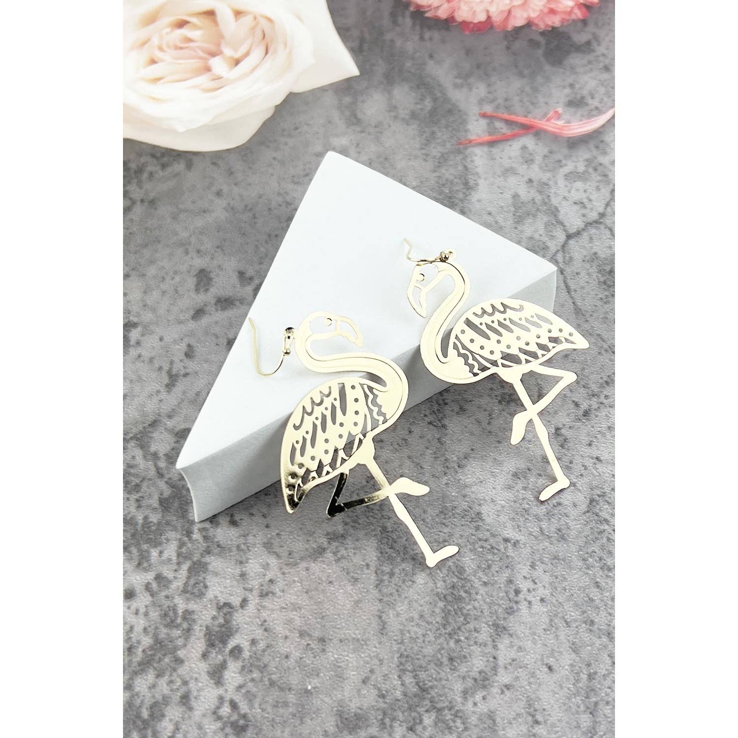 JHP Collection - Wholesale Dangle Earrings - FLAMINGO METAL FILIGREE DROP HOOK EARRING0