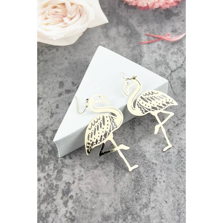 JHP Collection - Wholesale Dangle Earrings - FLAMINGO METAL FILIGREE DROP HOOK EARRING
