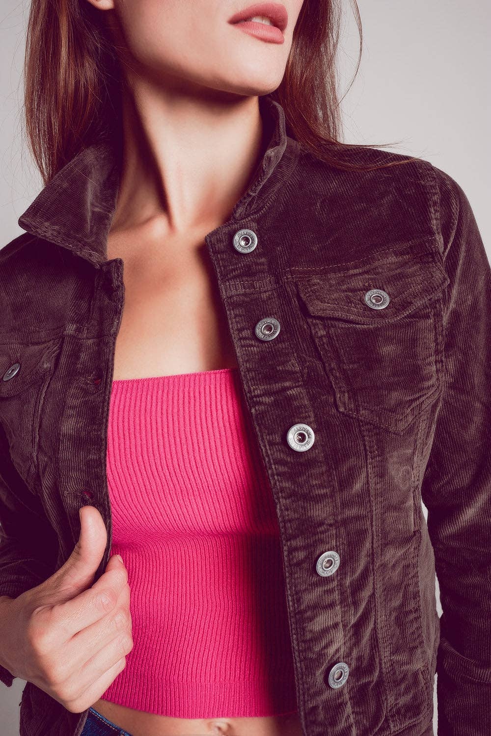 Brun Brun kordjacka i ribbad bomull för wholesale på Faire1