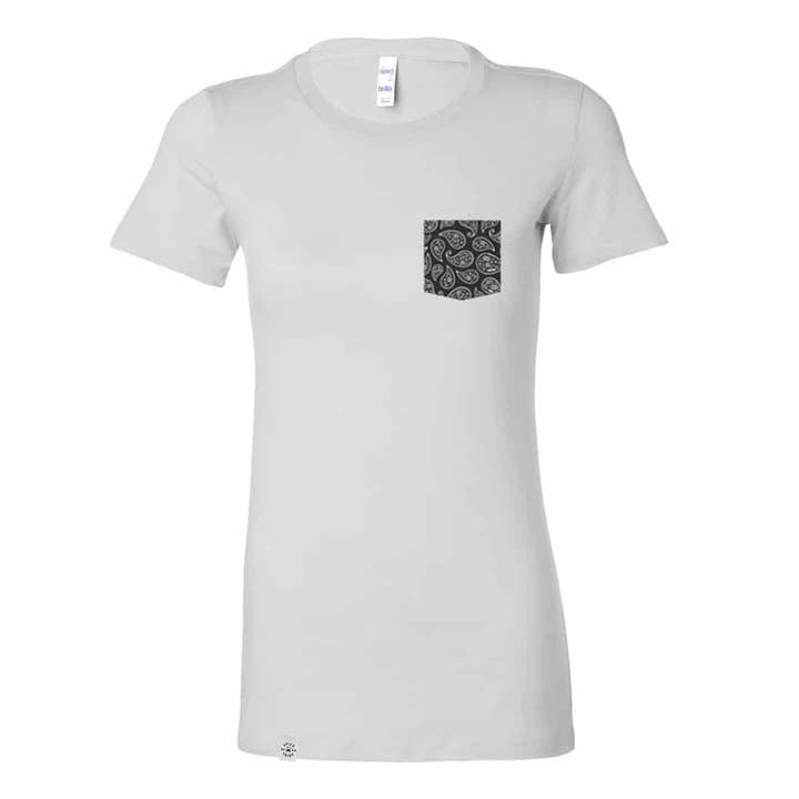 White Paisley Pocket Women’s Tee for wholesale by Spice Tribe