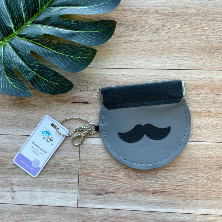Mally Designs - Wholesale Coin Purse - Women's - Moustache Coin Purse, Leather Change Purse, Pinch Purse