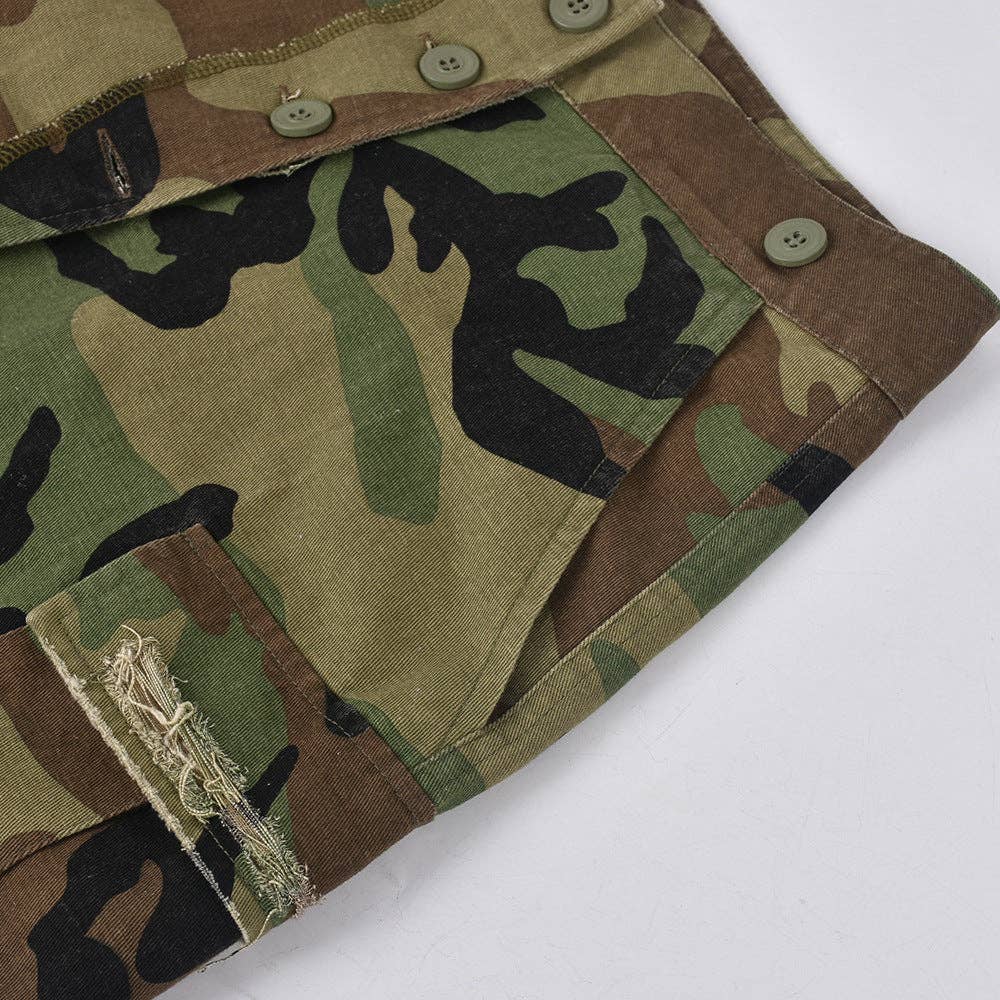 MB FASHION High-Waisted Camo Cargo Skirt with Slit 8805LY for wholesale on Faire12