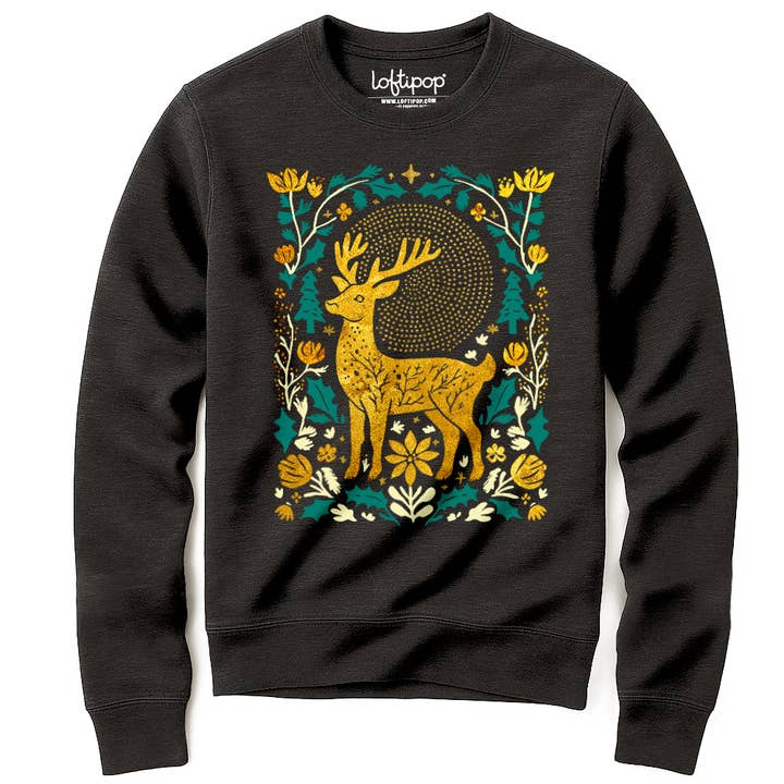 Winter Forest Deer Sweatshirt, Christmas Holiday Gifts for wholesale by Loftipop