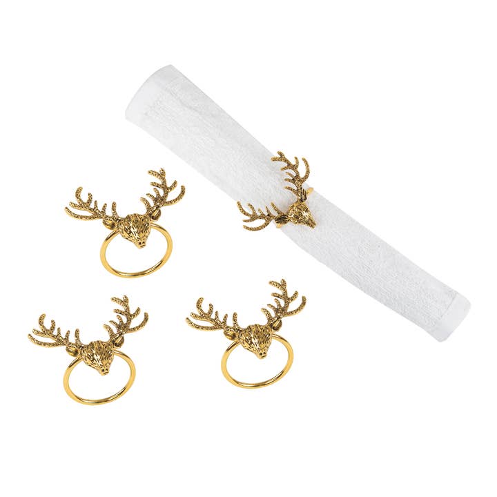 C&F Home - Wholesale Napkin Ring - Christmas Bronze Deer Head Napkin Ring Set 4
