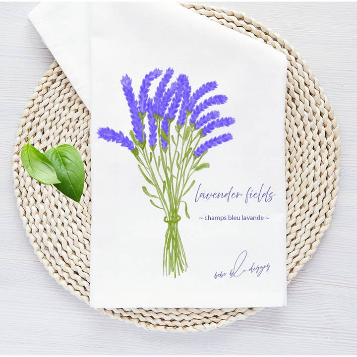 Lavender Fields Flour Sack Tea Towel, Kitchen Decor, Cotton for wholesale by Bebe Blu Designs, LLC
