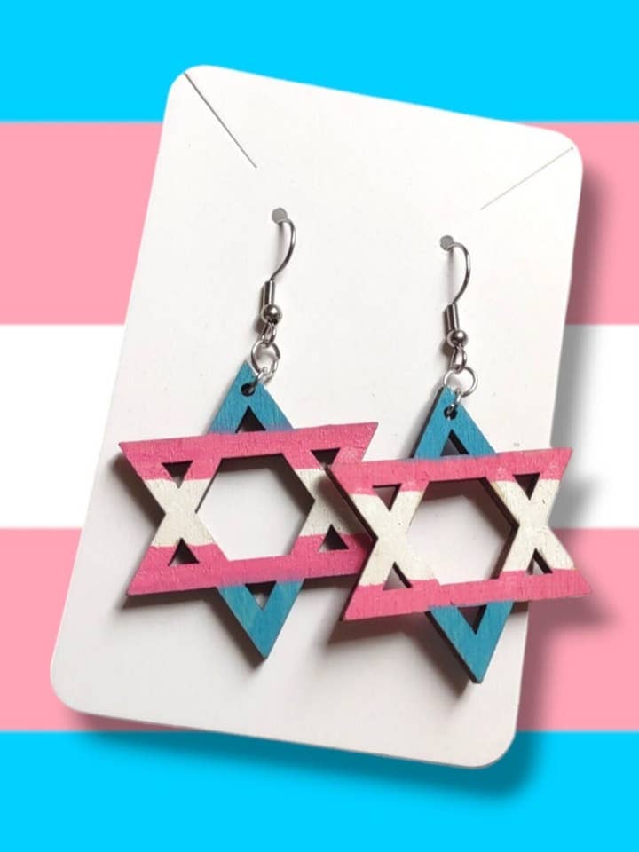 Trans Flag Star Earrings for wholesale by Eclectic Judaica