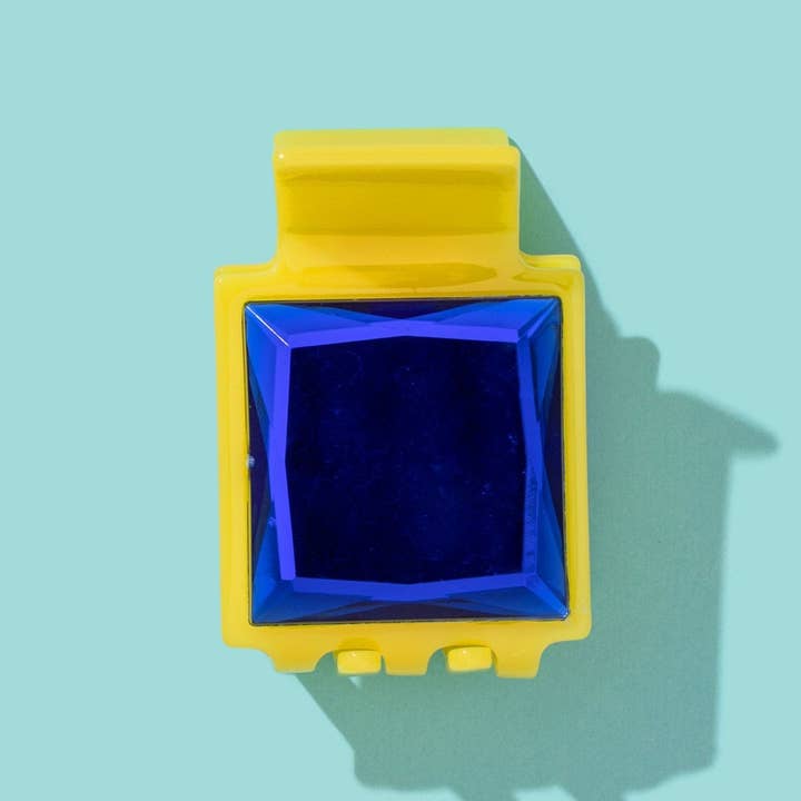 *IN VENDITA* Fermaglio per Capelli a Artiglio - Piccolo - Giallo con Pietra Quadrata Blu per la vendita all'ingrosso da parte di Taylor Elliott Designs