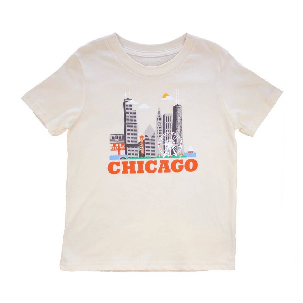 All Good Living - Wholesale T-shirt met zeefdruk - Kinderen - Chicago Cityscape natuurlijk kindert-shirt