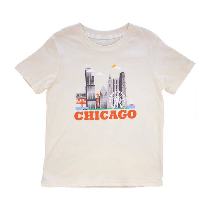 All Good Living - Wholesale T-shirt met zeefdruk - Kinderen - Chicago Cityscape natuurlijk kindert-shirt0
