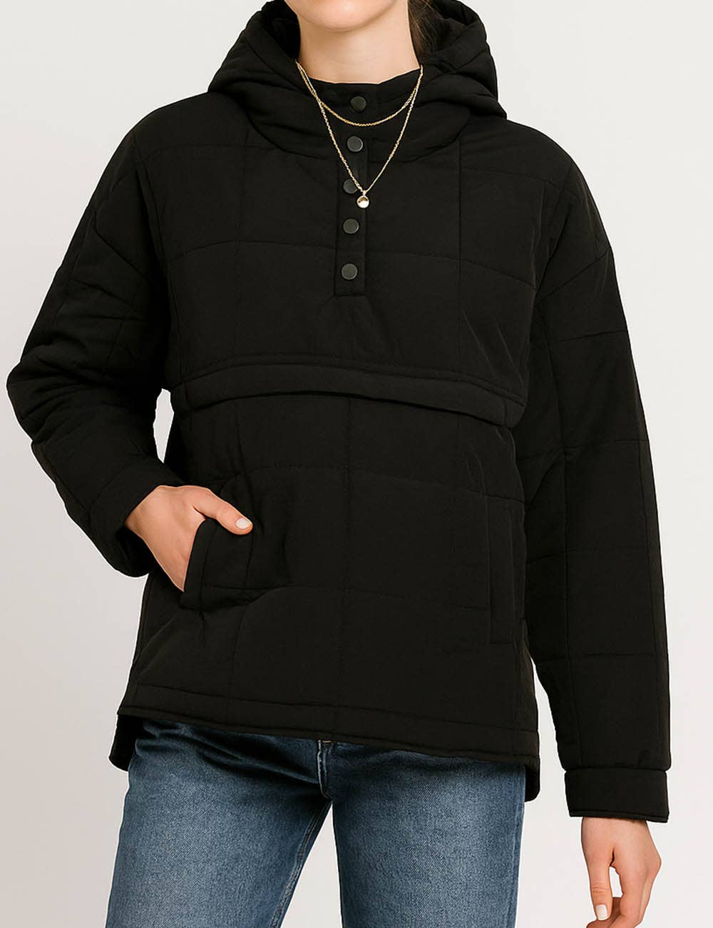 Sweetkama – wholesale Puffer jacket – Women’s – Ladies Button Pullover Hooded Padded Puff Jacket SKT475515