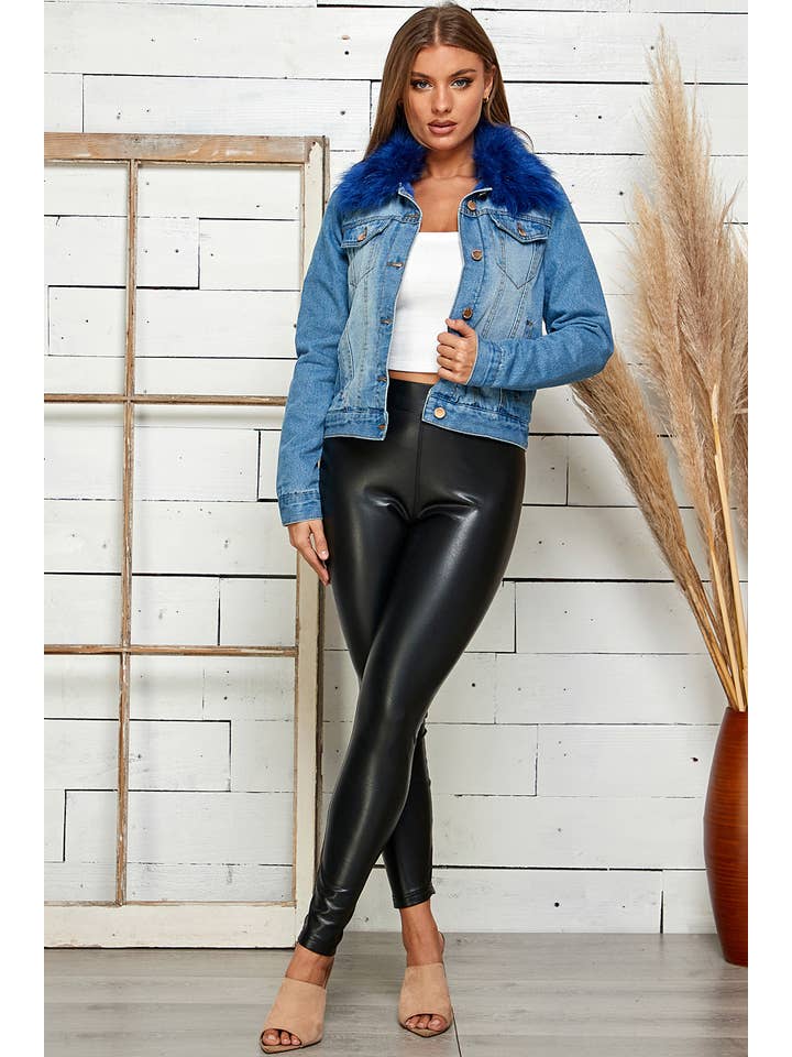 Veracci - Vendita all'ingrosso Giacca di jeans - Donna - Giacca di jeans da donna con colletto in pelliccia sintetica rimovibile1