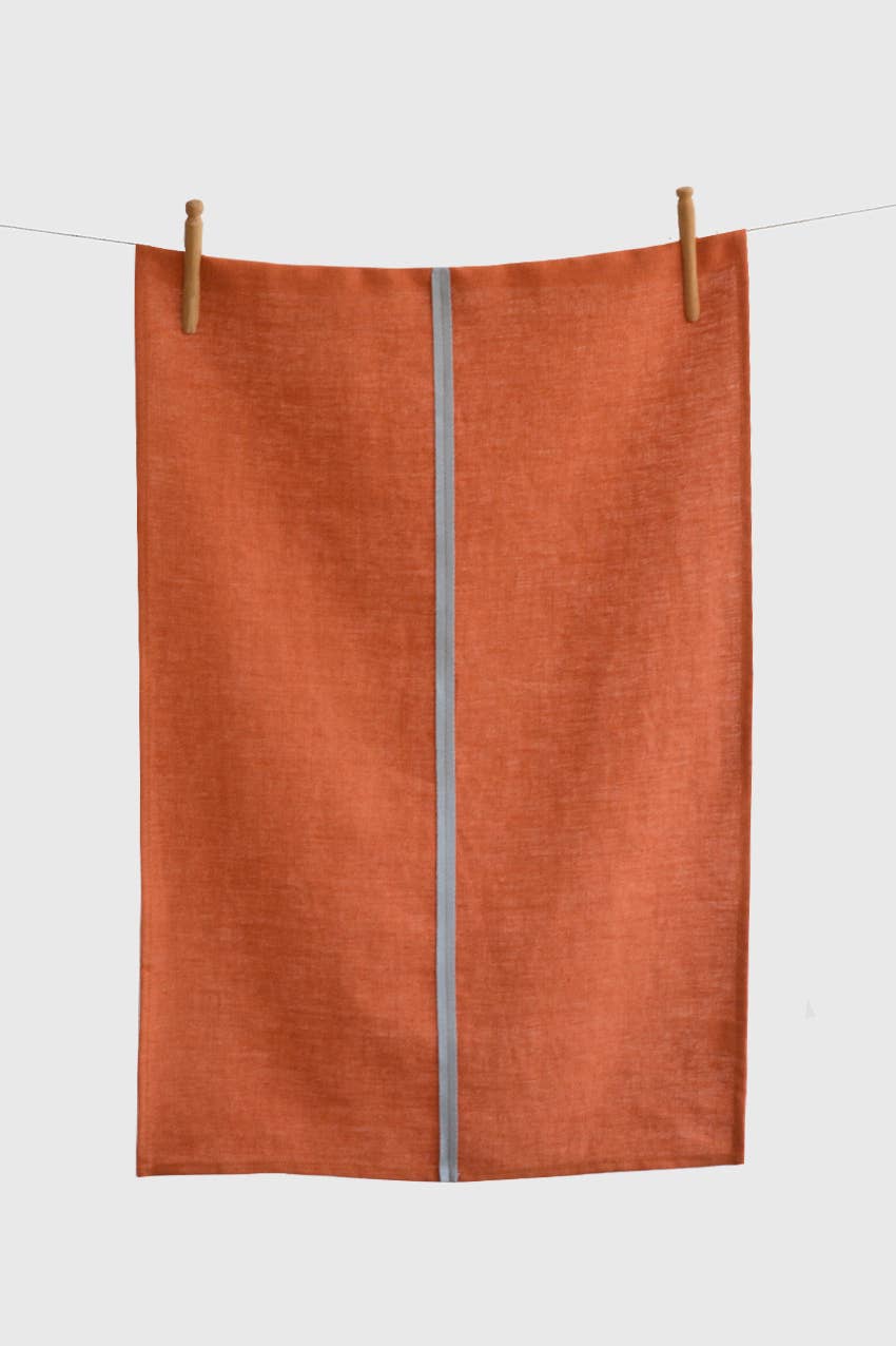 Linen Way Inc. - Wholesale Tea Towel - Tangerine Dream Linen Tea Towel Orange & Grey0