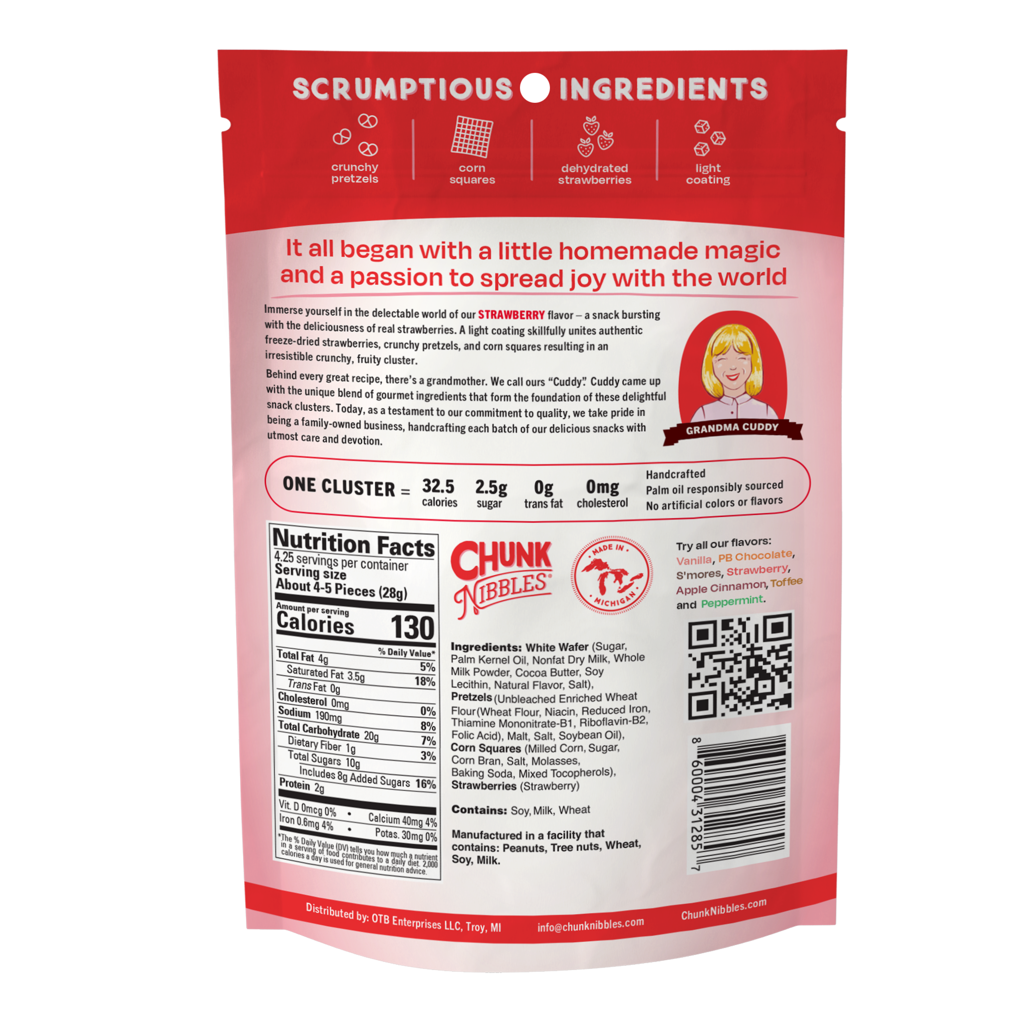 Chunk Nibbles - Wholesale Pretzels - Strawberry Chunk Nibbles 4.25oz Pouch6