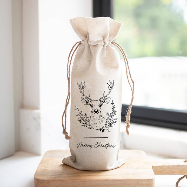 Merry Christmas Deer Wine Bag for wholesale by Porter Lane Home