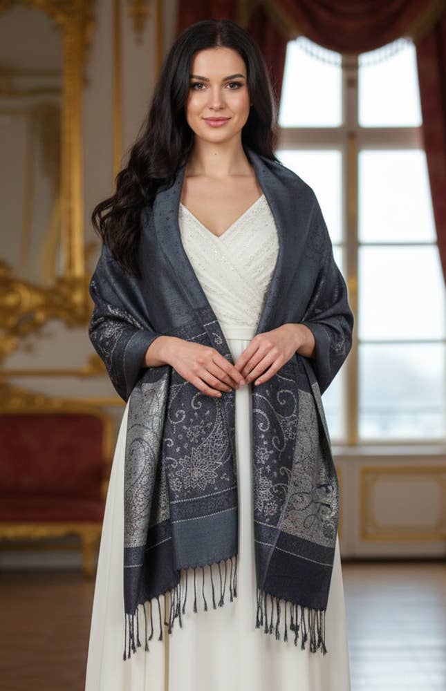 SERENITA - Wholesale Scarf - Women's - Lurex Section Metallic Paisley Pashmina Shawl Wrap Scarf4