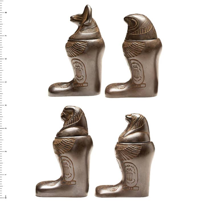 Discoveries, Inc. - Venta al por mayor Tarros decorativos - Jarras Canópicas Egipcias con Pies Negro Mate - Juego de 4 - 4"2