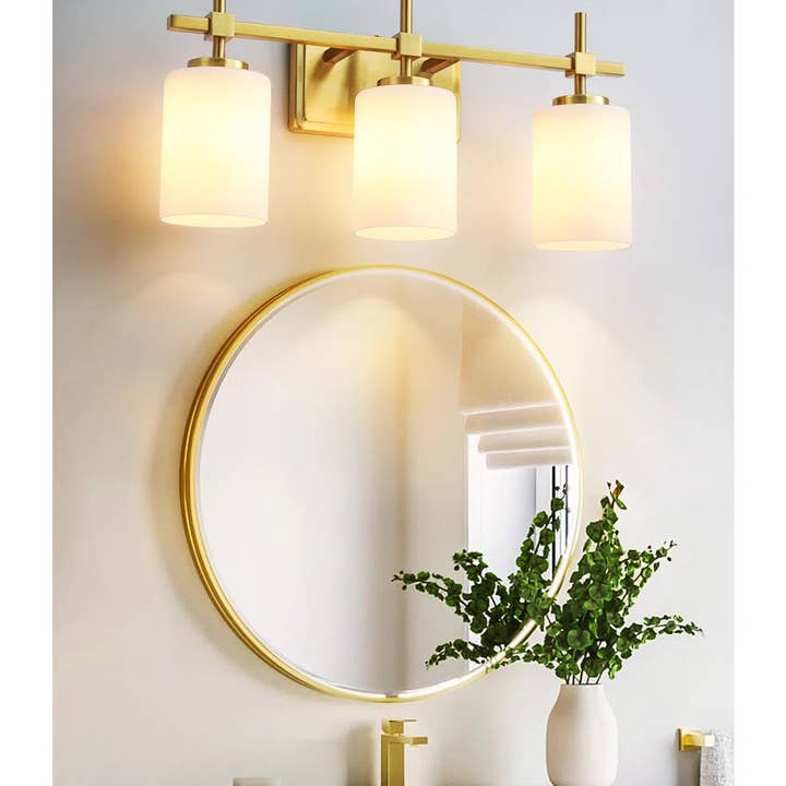Jasper Gold Frosted Glass 3-Light Bathroom Vanity Light for wholesale by Brio Lighting