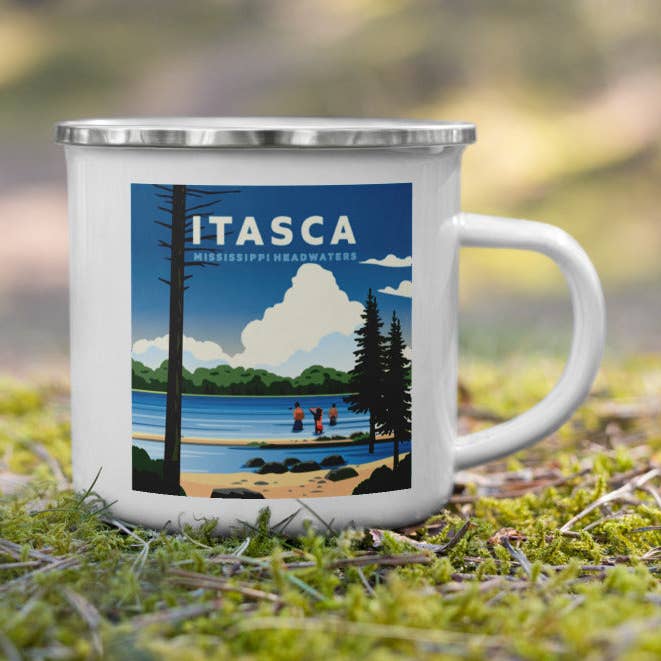 Landmark MN | Impressão Itasca em Caneca de Esmalte Branco por atacado de Legendary Landmark Art Prints