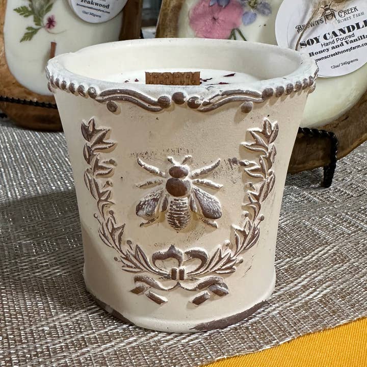 Vela de soja con maceta de abeja para venta al por mayor de Brown's Creek Honey Farm