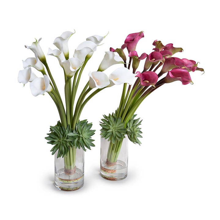 Calla Lily with Succulent Collar in Glass 30"H for wholesale by New Growth Designs
