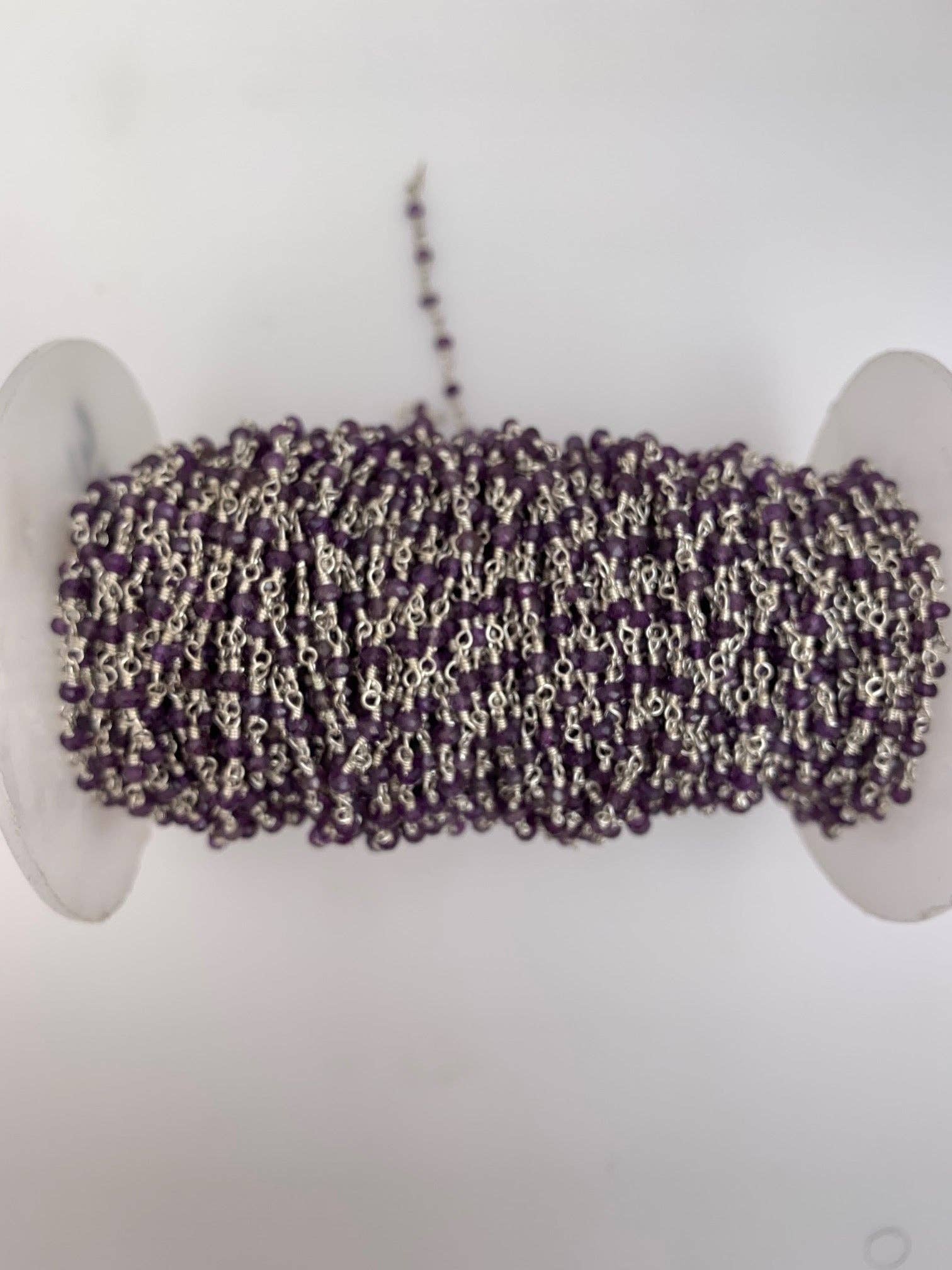 Purity Beads - Wholesale Prayer Beads Necklace - Amethyst Rosary Chain, Silver Plated, Faceted Natural Amethyst Chain, Size: 3mm, 1 foot.0