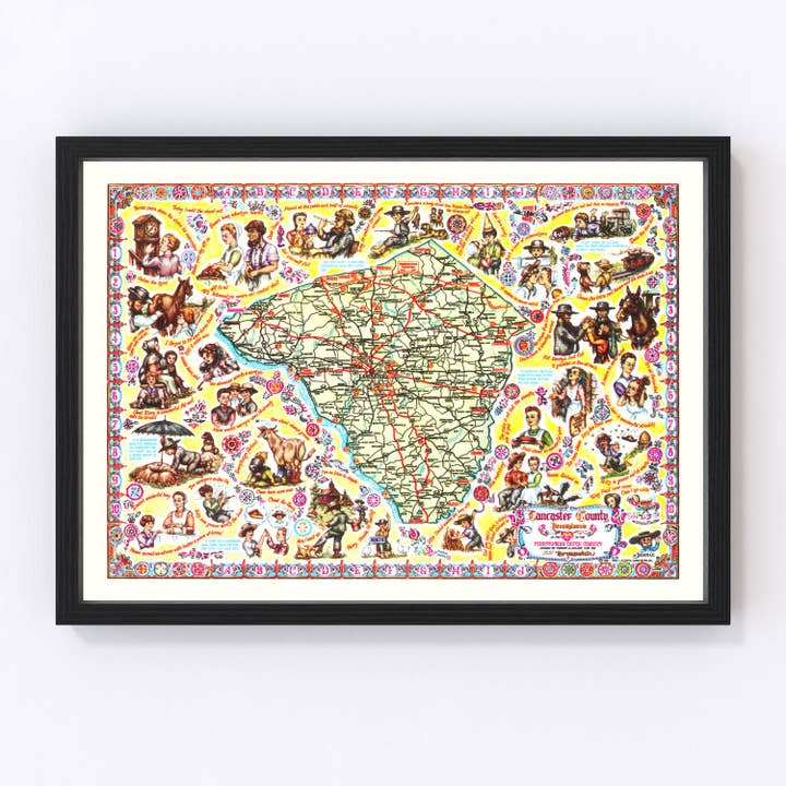 Vintage Map of Lancaster County, Pennsylvania 1955 for wholesale by Ted's Vintage Art