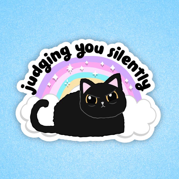 Judging you silently, Funny cat sticker, Laptop sticker  for wholesale by Radical Buttons