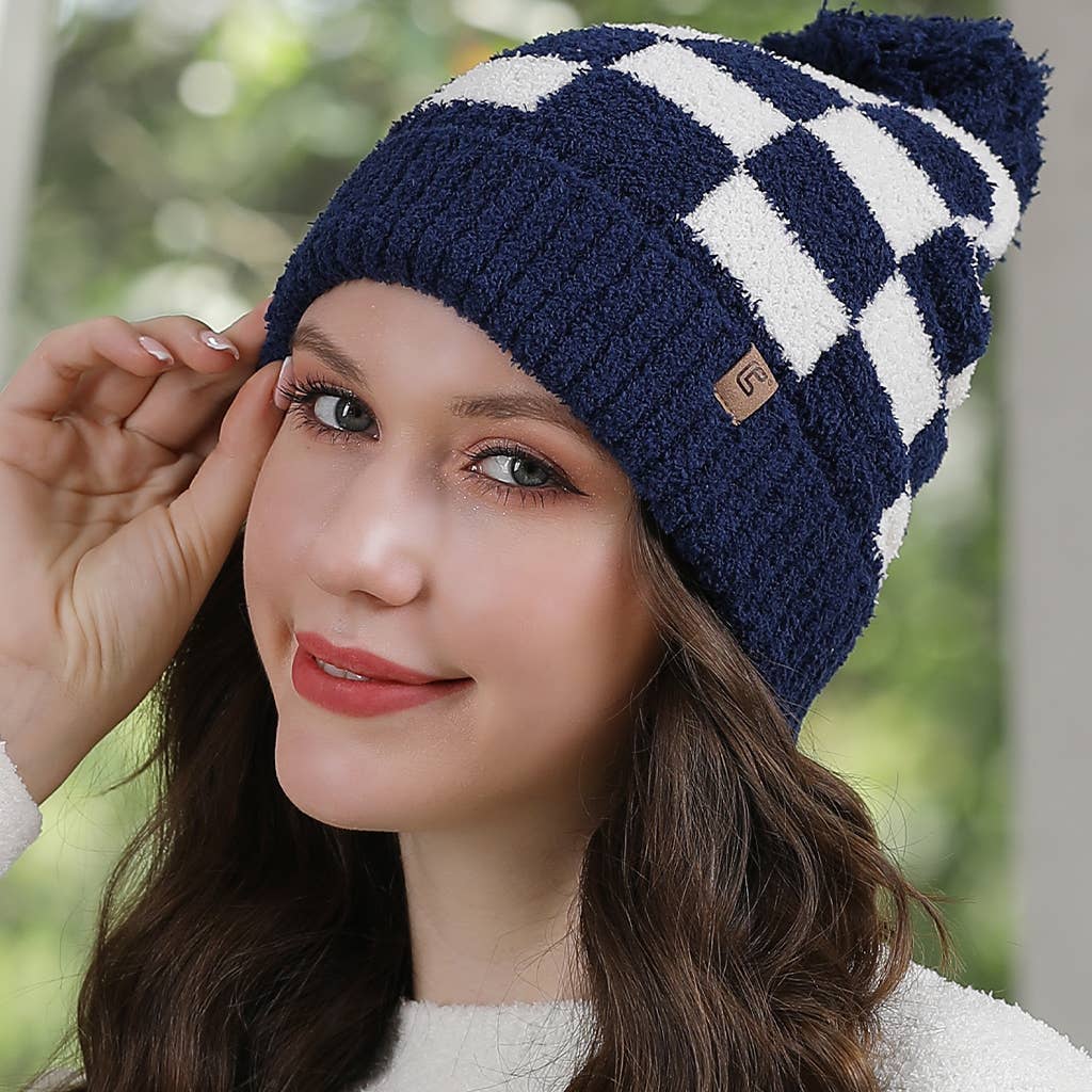 Fashion City - Vente Bonnet – femme - Bonnet à pompon à motif à carreaux Buffalo12