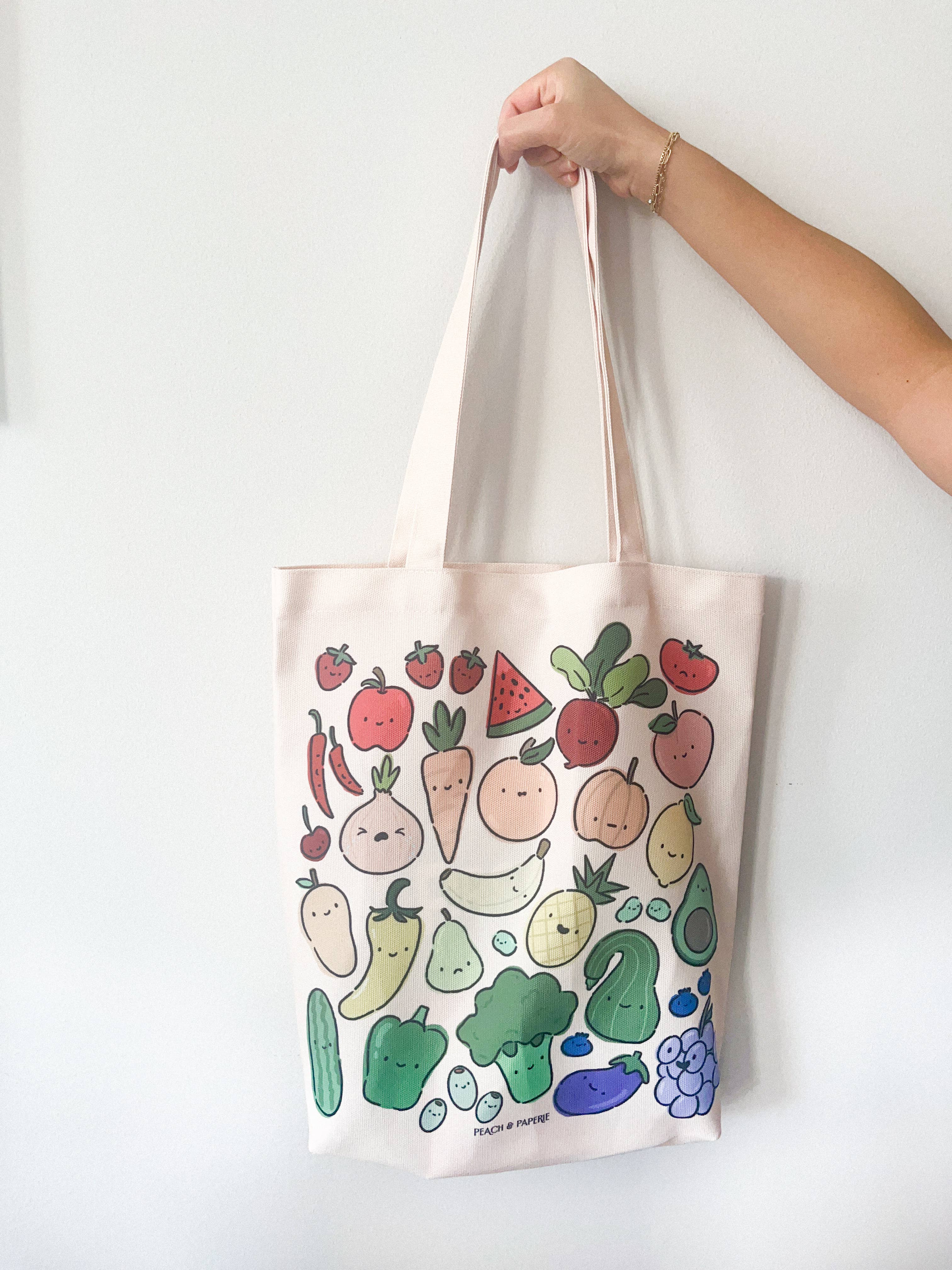 peach & paperie - Wholesale Tote Bag - Women's - Rainbow Veggies & Fruit Tote Bag1