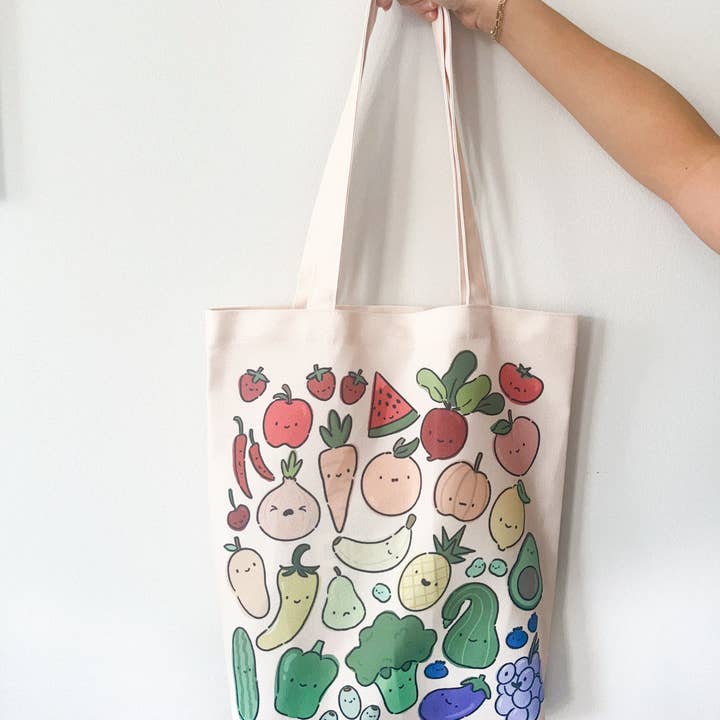 peach & paperie - Wholesale Tote Bag - Women's - Rainbow Veggies & Fruit Tote Bag1