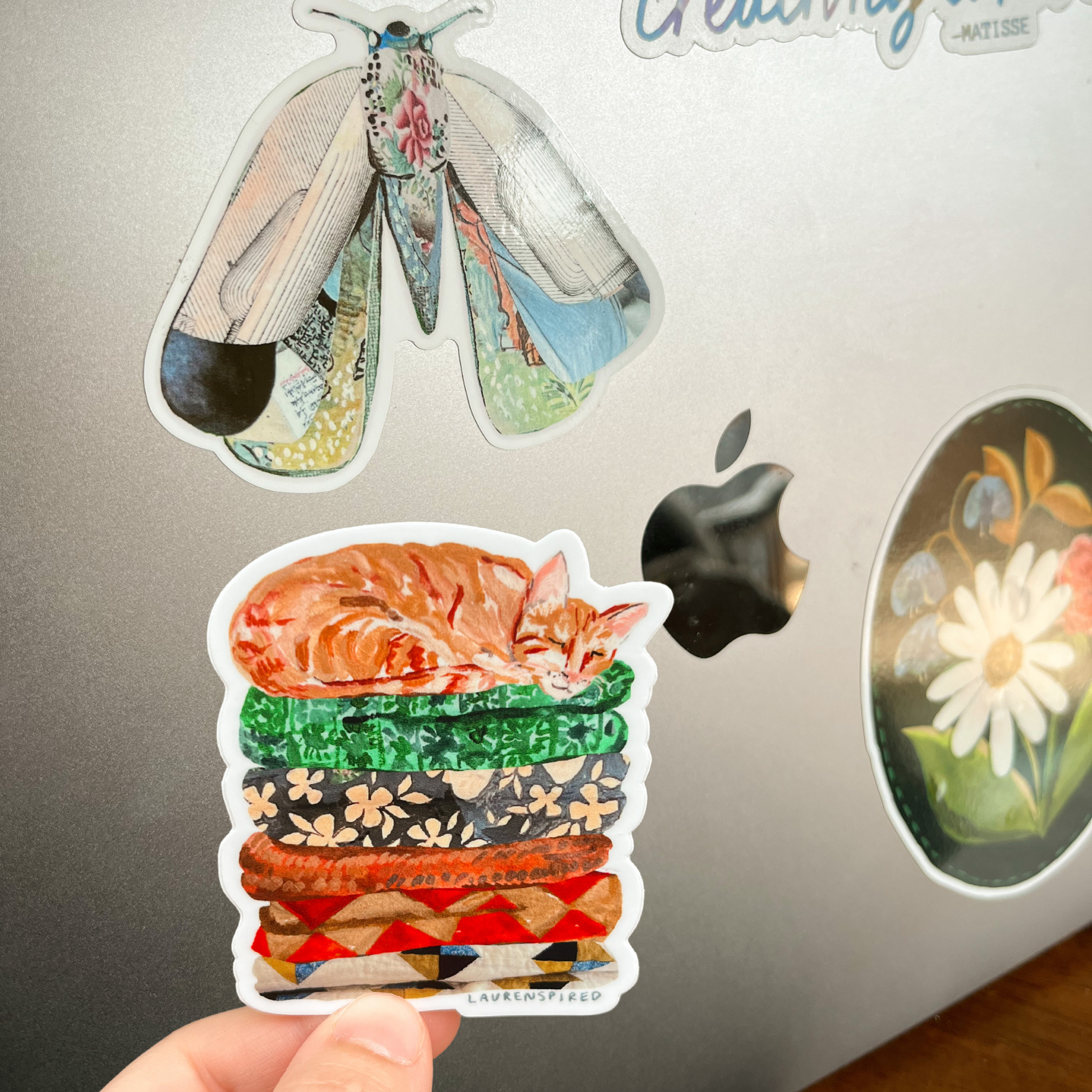 Laurenspired - Vente Autocollant - Autocollants en vinyle mignons en forme de chat orange, autocollant pour couette, autocollant d'automne3