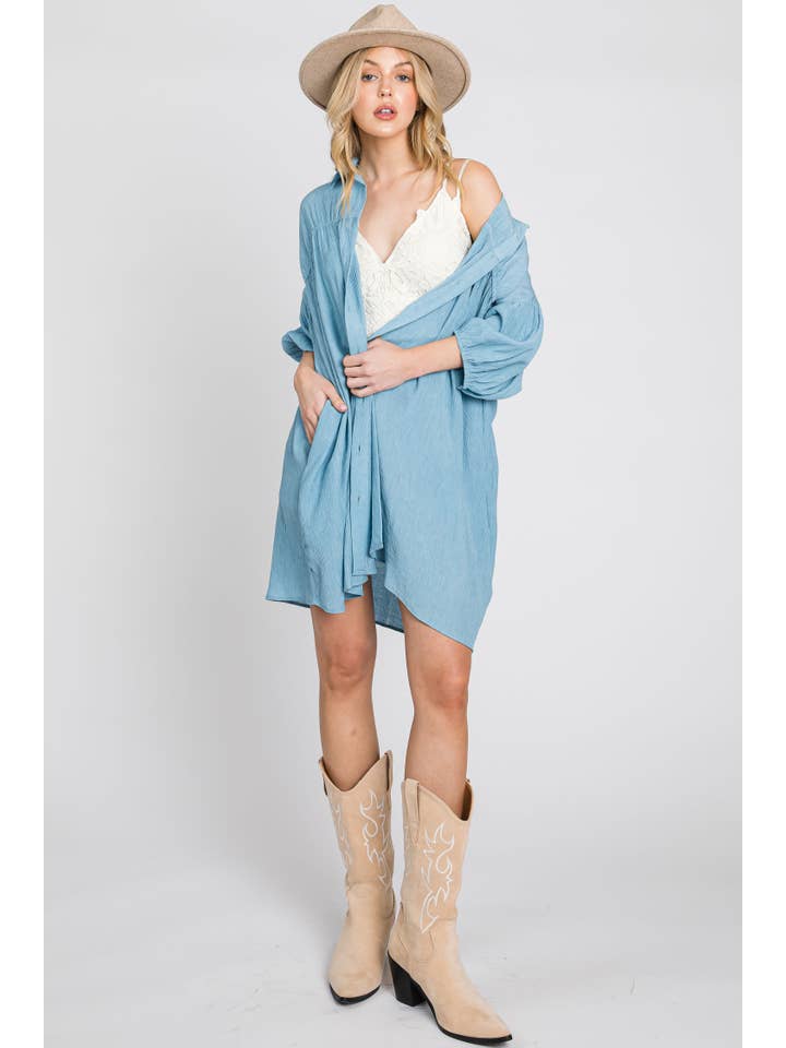 ELLEBORN - Wholesale Dress - Women's - Shirred button-down shirt dress 3136D-116